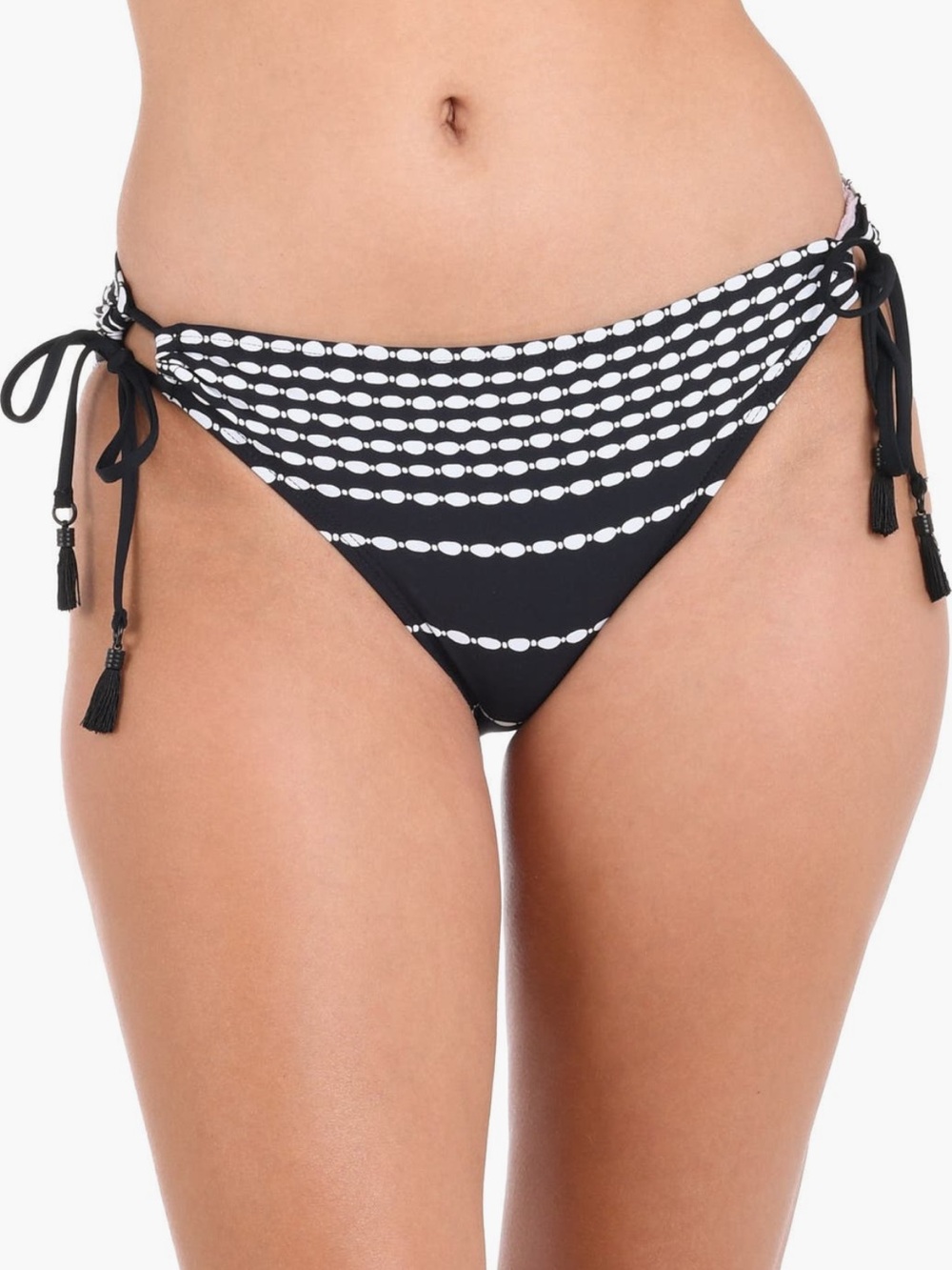 LA BLANCA City Lights Black & White Beaded-Stripe Tie-Side Bikini Bottom 16
